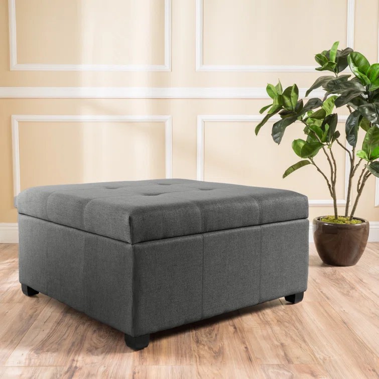 Jamil 35" Wide Tufted Square Storage Ottoman