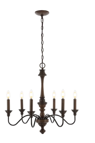 Oakley 25" 6-Light Midcentury Farmhouse Iron LED Chandelier, Wood Finished/Oil Rubbed Bronze