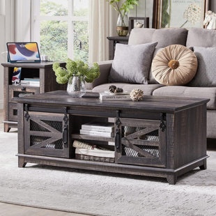 48" Coffee Table with Storage and sliding Barn Doors for Living Meeting Room