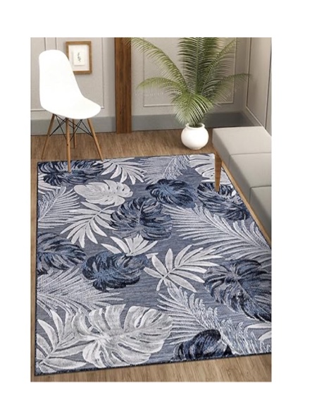 CAMILSON Indoor/Outdoor Rug, Navy Blue 9x12 Leaf Tropical Botanical Area Rugs For Indoor And Outdoor Patios, Easy-Cleaning Non-Shedding Living Room Garden And Kitchen Washable Outside Carpet