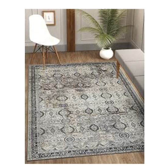 CAMILSON Machine Washable Area Rugs with Non Slip Backing for Living Room Bedroom, Distressed Vintage Washable Rug 8x10, Stain and Water Resistant, Traditional Indoor Carpet (8 x 10, Charcoal Olive)