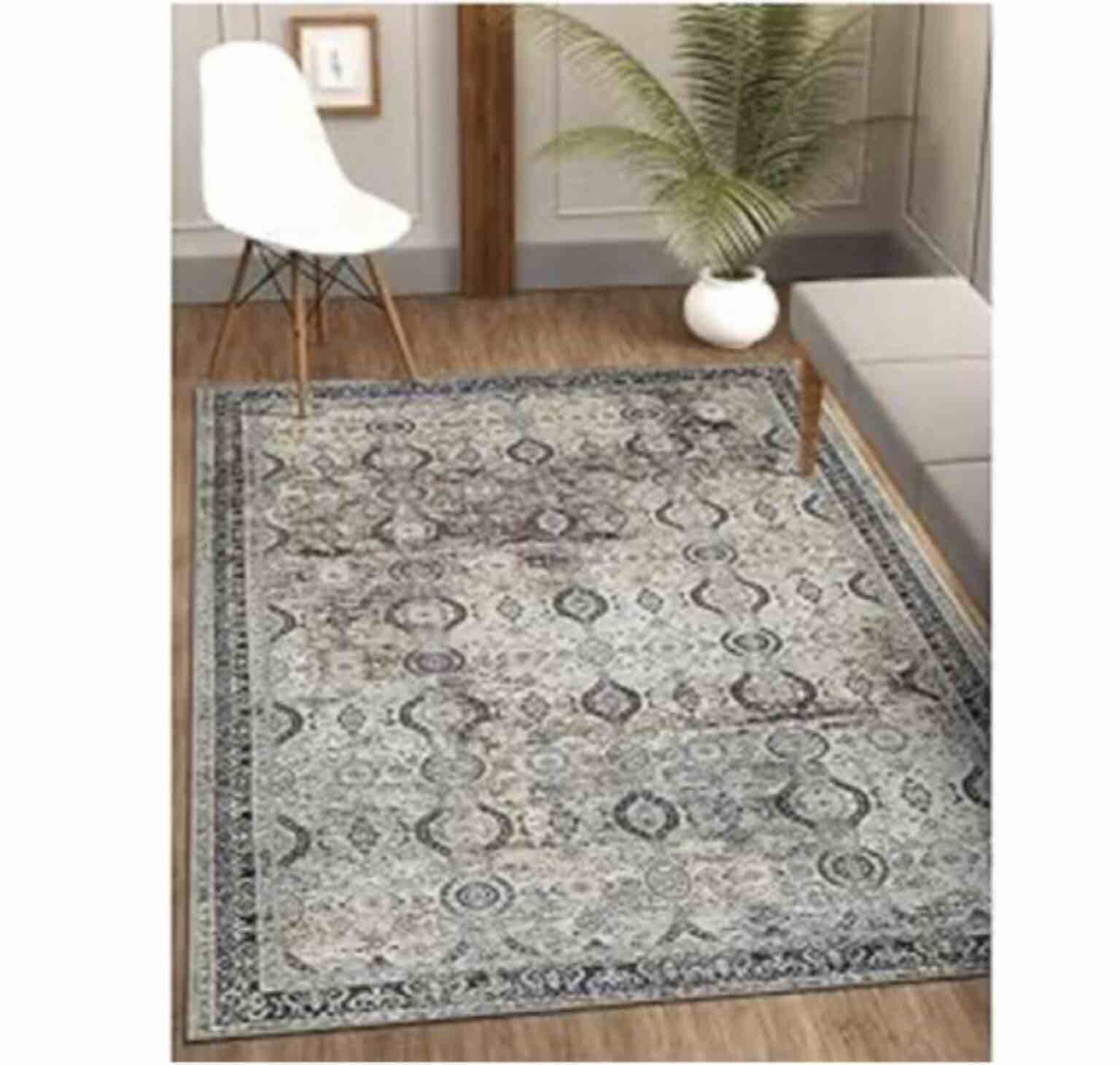 CAMILSO N Machine Washable Area Rugs with Non Slip Backing for Living Room Bedroom, Distressed Vintage Washable Rug 8x10, Stain and Water Resistant, Traditional Indoor Carpet (8 x 10, Charcoal Olive)