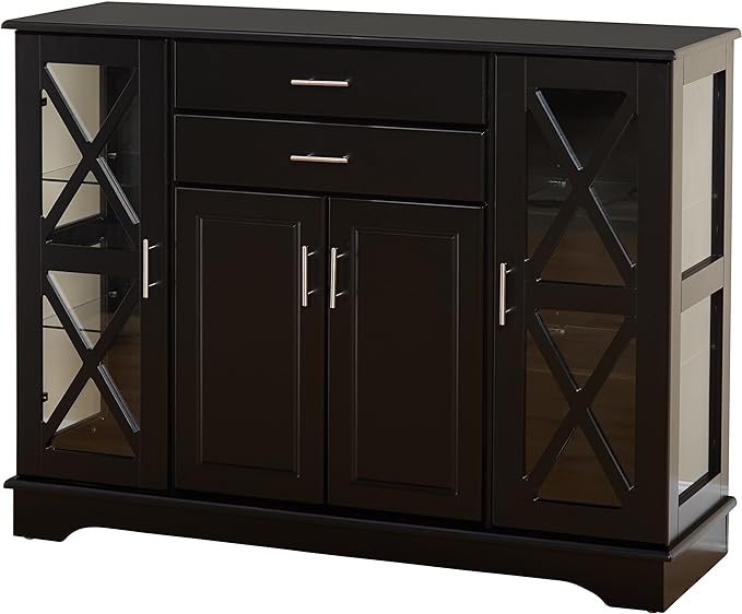 Target Marketing Systems Kendall Dining Buffet Cabinet with Storage, Modern 2-Drawer Kitchen Sideboard Doors, and 2 Adjustable Glass Shelves, 47.25" Inch, Black (Incomplete, Box 2 Only)