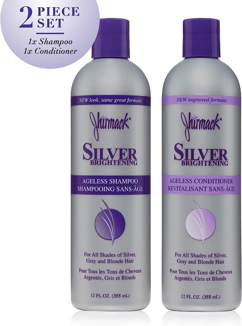jhirmack Silver Brightening Purple Shampoo and Conditioner Set for all types of silver, grey, and blonde hair