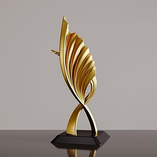 FJS Gold Decor Wing Statue Home Decorations for Living Room, Modern Abstract Art Wing Sculptures for Home Coffee Table Shelf Bedroom Office Decor 7.9" L x 14.6" H