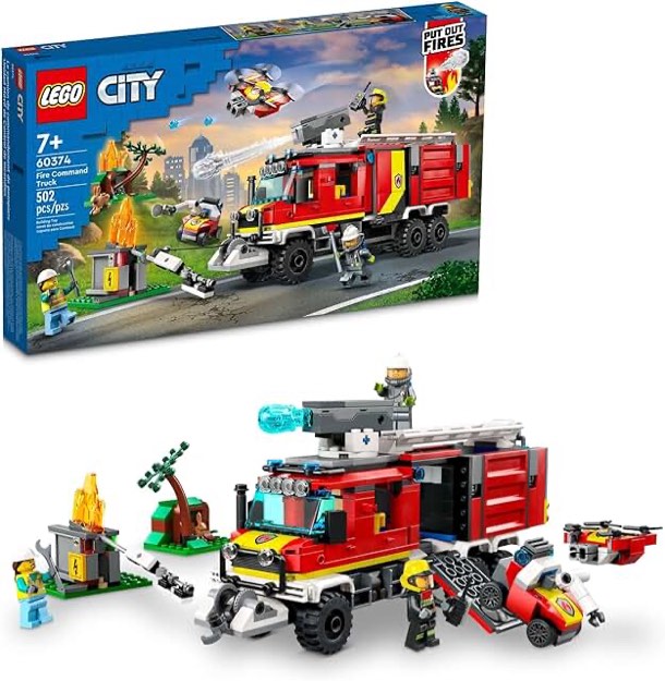 LEGO City Fire Command Unit 60374, Rescue Fire Engine Toy Set, Ultramodern Truck with Land and Air Drones, Emergency Vehicle Toys for Kids Ages 6 Plus Standard Packaging