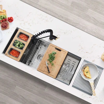 STYLISH 42 inch Workstation 70/30 Double Bowl Undermount 16G Kitchen Sink with Accessories included