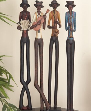 Alayza Brown Polystone Tall Long Legged Jazz Band Musician Sculpture 4 pcs 