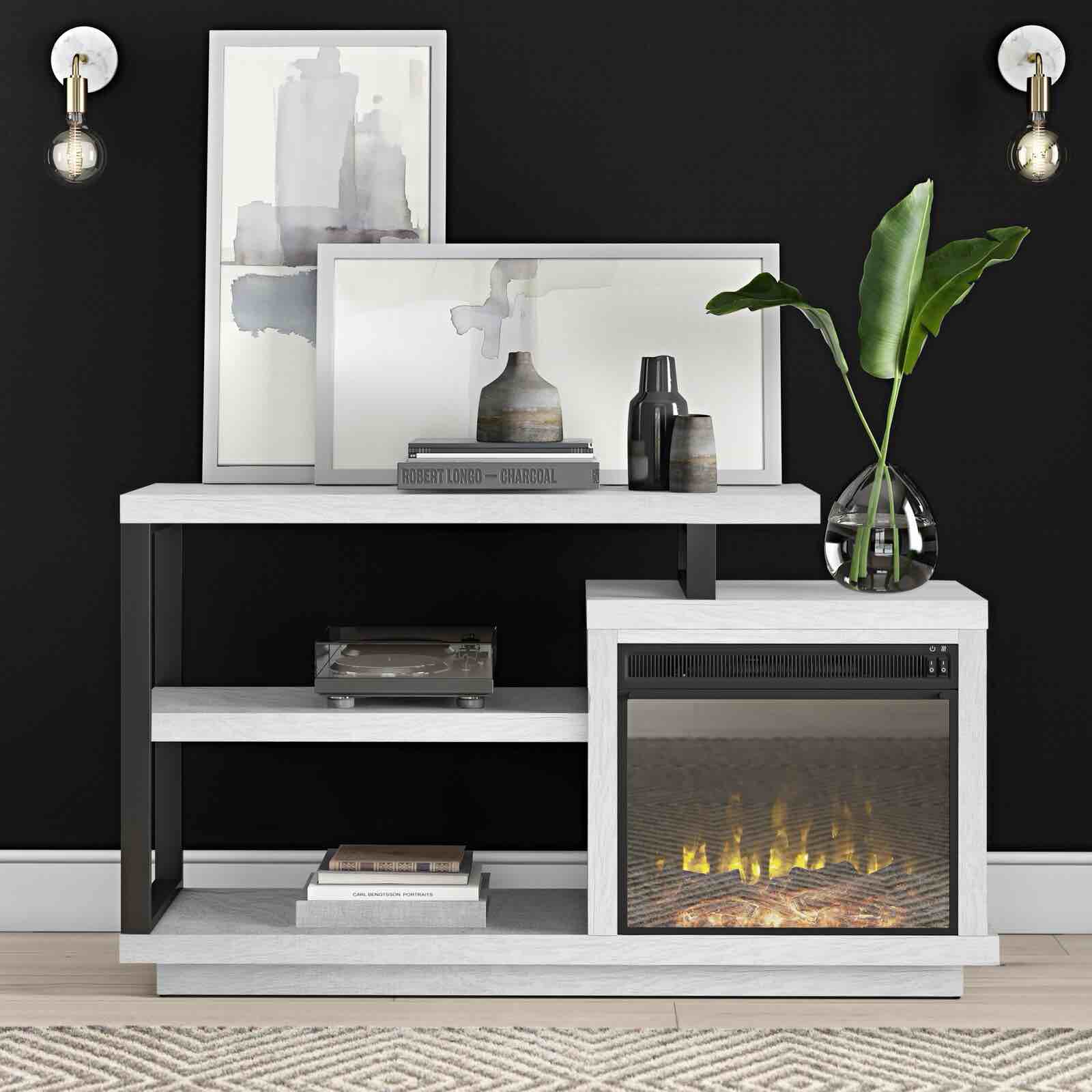 (( color beige )) Garrow TV Stand for TVs up to 50" with Electric Fireplace Included