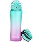 OLDLEY Kids Water Bottle for School, 17 oz (2 lids) BPA-Free Reusable Leak-proof Durable Tritan Plastic Water Bottles with Straw & Chug Lids, Anti-dust Spout Cover (Green-Purple)