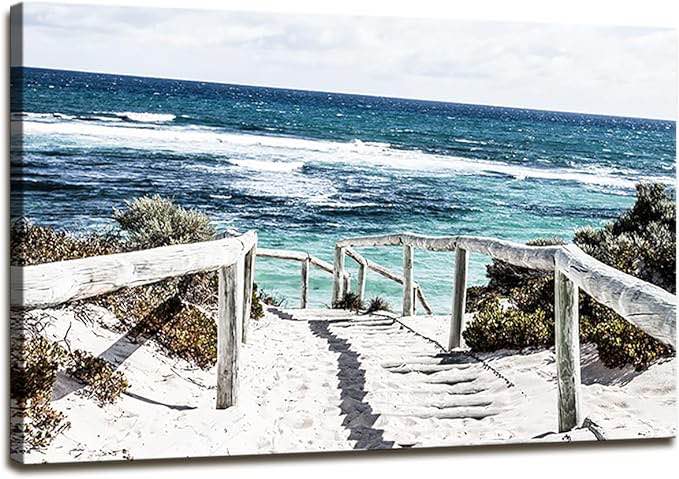 DZL Art S74269 Rottnest Island Beach Seascape Painting Sea Nature Pictures Wall Art Canvas Prints Painting Ready to Hang for Living Room Bedroom Decor Office Wall Decor Home Decoration