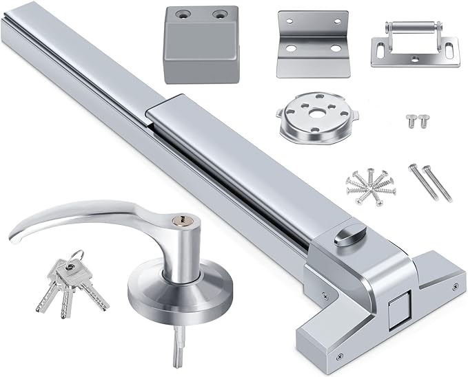 GCCSJ Door Push Bar Panic Exit Device Doors Lock Panic Bar Door Hardware UL Listed Aluminum Made Emergency Hardware Door Bar Lock with Roller Latch Emergency Panic Bars for Exit Door