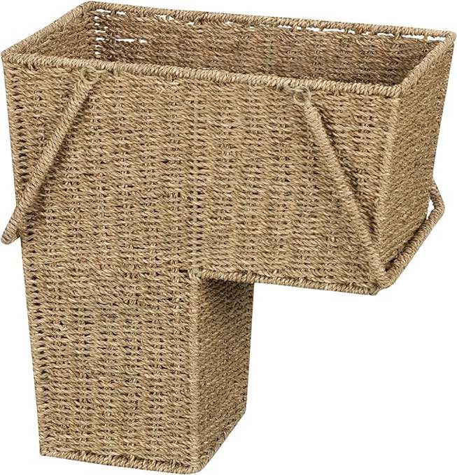 Wicker Storage Stair Basket With Handles