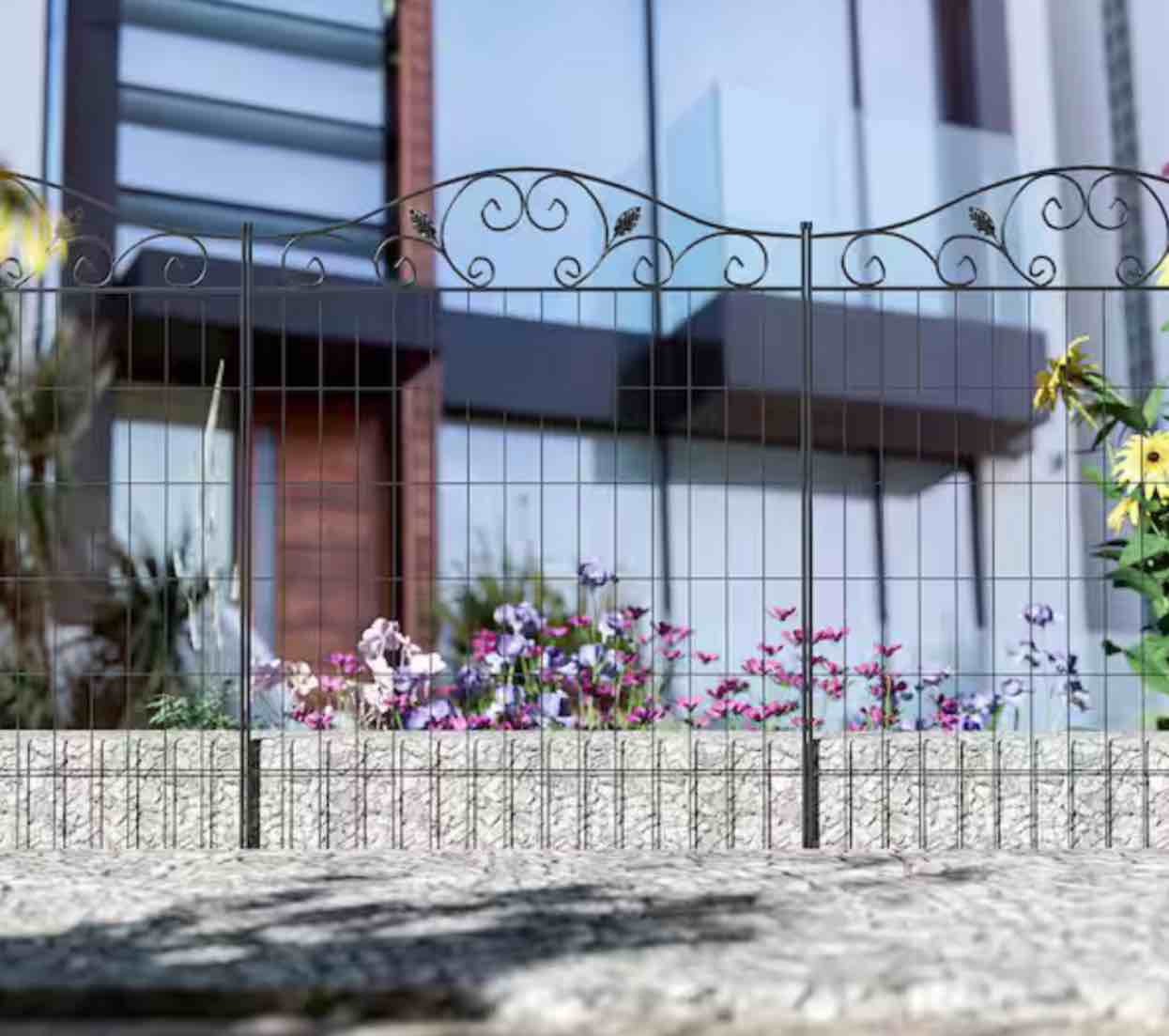 44 in. Steel Garden Fence in Black