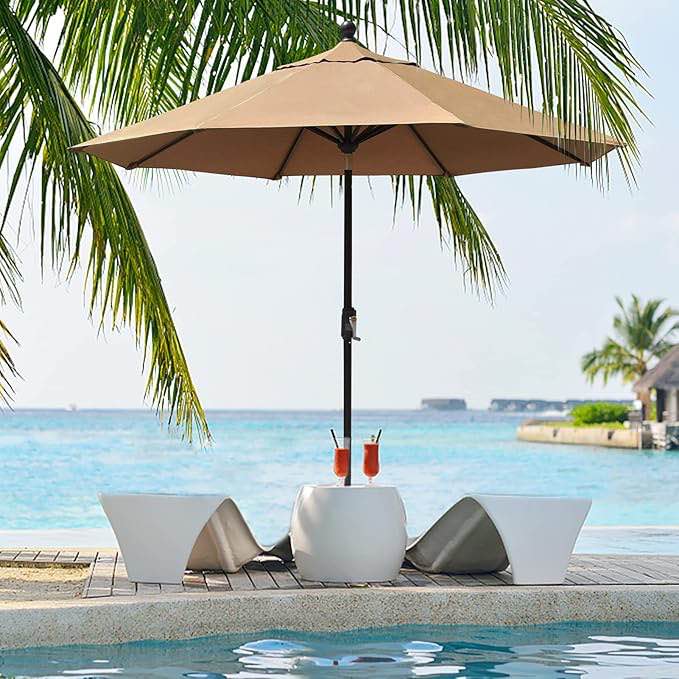 EliteShade USA 10-Year-Non-Fading Sunumbrella 9Ft Market Umbrella Patio Umbrella Outdoor Table Umbrella with Ventilation,Antique Beige