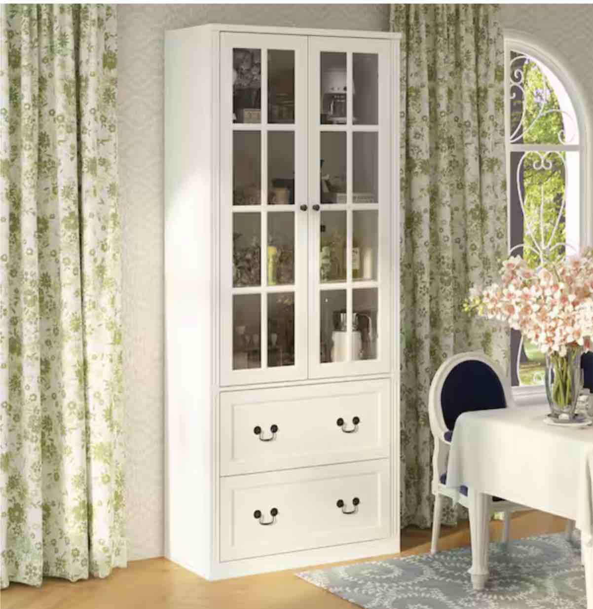 White Wooden 31.5 in. W Buffet Pantry Cabinet Kitchen Cabinet with Adjustable Shelves and Tempered Glass Doors, Drawers(item is similar and box 1 of 2)