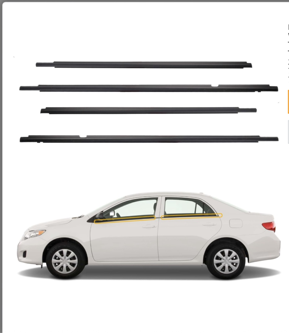 Dasbecan 4pcs Car WeatherStrip Window Molding Trim Seal Belt Compatible with Toyota Corolla CE/LE/S/XRS 2003-2008 Replaces# 7573002180 7574002180 7571002200 7572002200