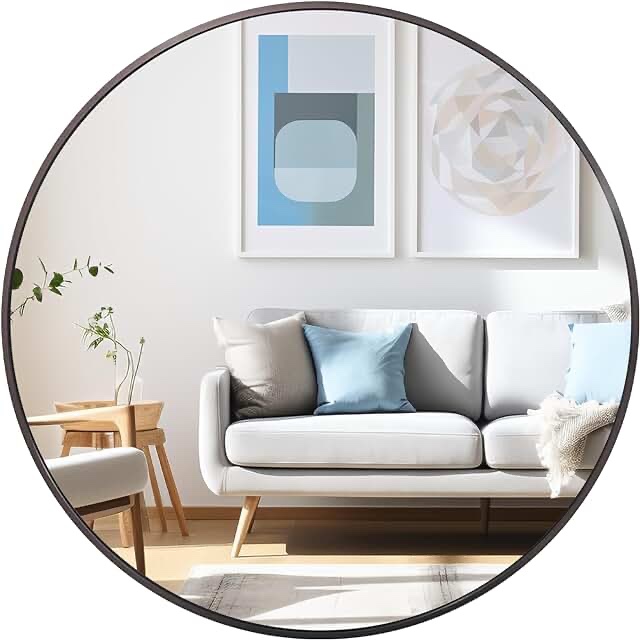 UMZODO 36 inch Black Round Bathroom Mirror, Brushed Metal Framed Large Circle Wall Mirror for Vanity, Living Room, Entryway and Bedroom Decor