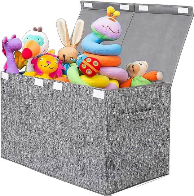 Large Toy Box Chest with Lid, Collapsible Sturdy Toy Storage Organizer Boxes Bins Baskets for Kids, Boys, Girls, Nursery, Playroom, 25"x13" x16" (Linen Gray)
