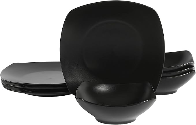 Gibson Home Zen Buffet Matte Porcelain Plates and Bowls Dinnerware Set - Black, Service for 4 (8pcs) (136823.08R)
