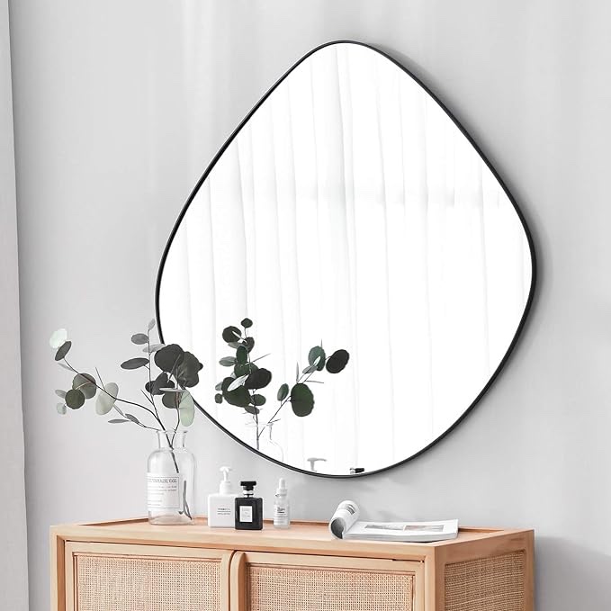 BIKARSOUL Irregular Wall Mirror Matel Matte Black Framed Wall Mirror for Living Room Bedroom Bathroom Entryway Wall Decor 28”x36”