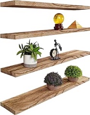 YYWUOJJ Wood Floating Shelves for Wall Decor, Rustic Wall Shelves for Bedroom Bathroom Kitchen Living Room, Set of 4 Walnut 36 Inch