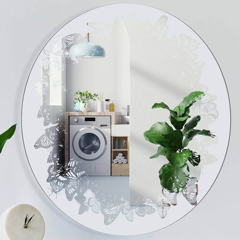 Muzuli Oval Wall Mirror, 24 Inch Round Butterfly Mirror Frameless Wall Mounted Mirror for Bathroom, Living Room, Vanity 