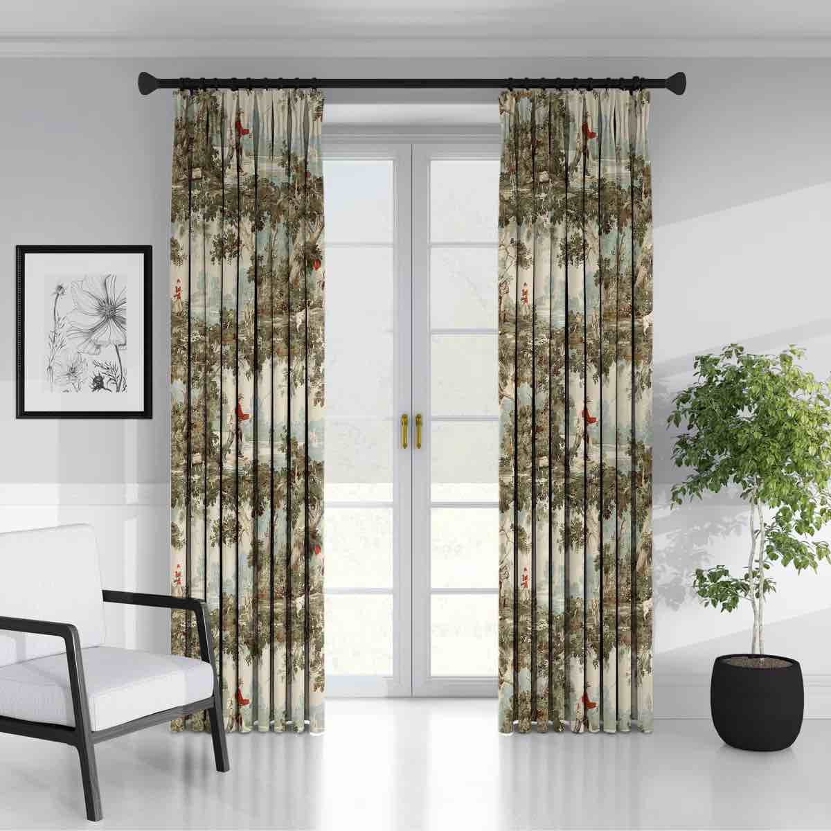 Greenwood Linen Abstract Room Darkening Pinch Pleat Single Curtain Panel