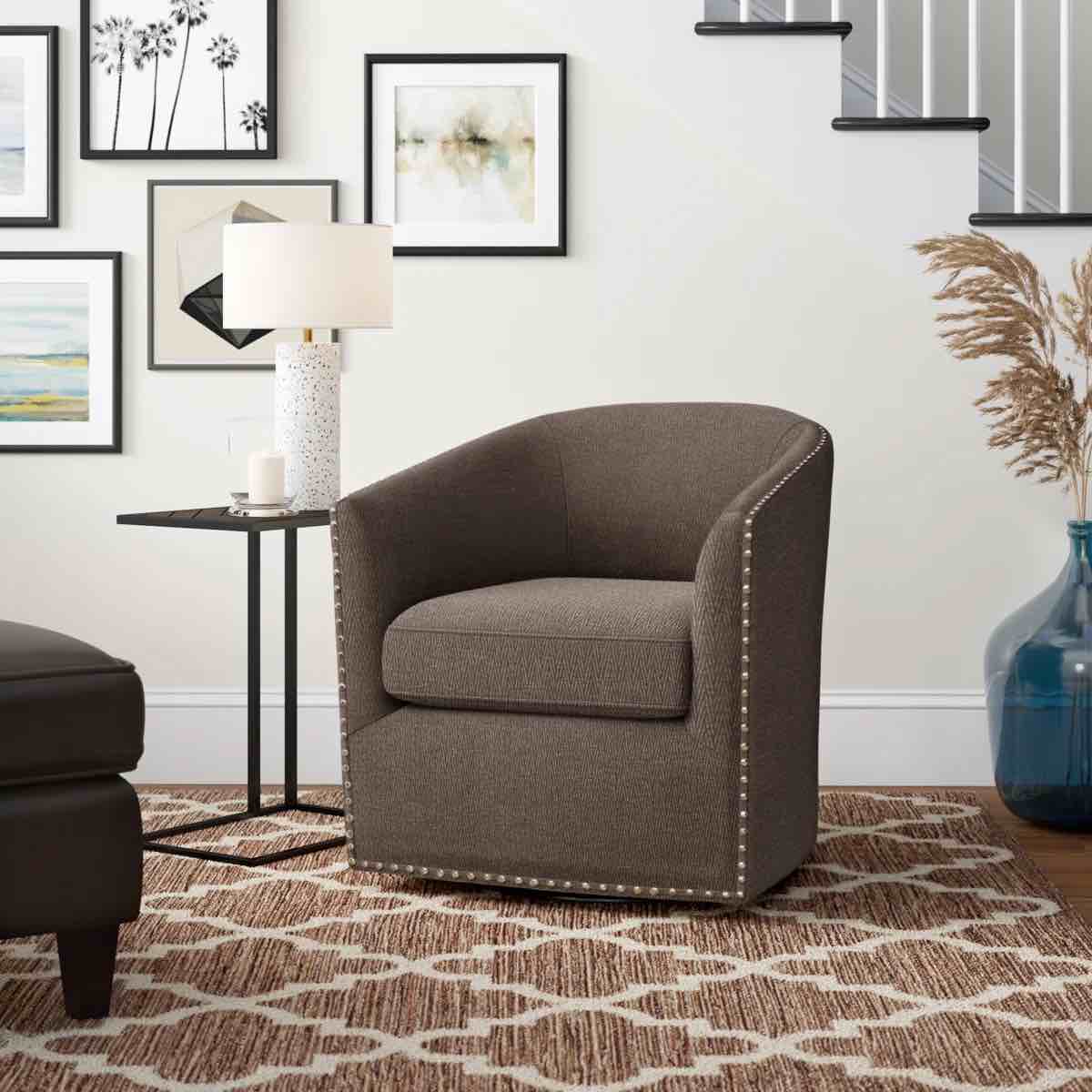 Tyler 360° Swivel Barrel Chair with Nailhead Trim