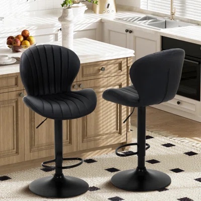 Swivel Upholstered Adjustable Height Bar Counter Stool with Metal Frame (Set of 2)