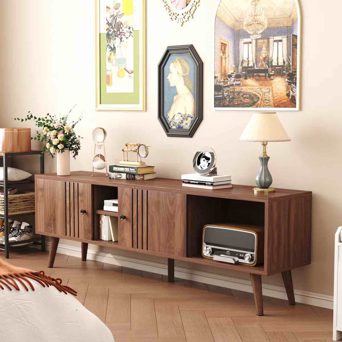 FUME1162.109127147C Delanie TV Stand for TVs up to 65",Entertainment Center Sliding Door