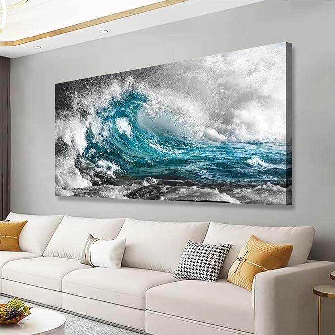 Sea Wave Pictures Canvas Wall Art For Living Room Bedroom Wall Decor,Surge Wall Art Print Paitnings for Home Decor,Morden Artwork Sea Seascape Canvas Art Waterproof Ready to Hang-20x40Inches