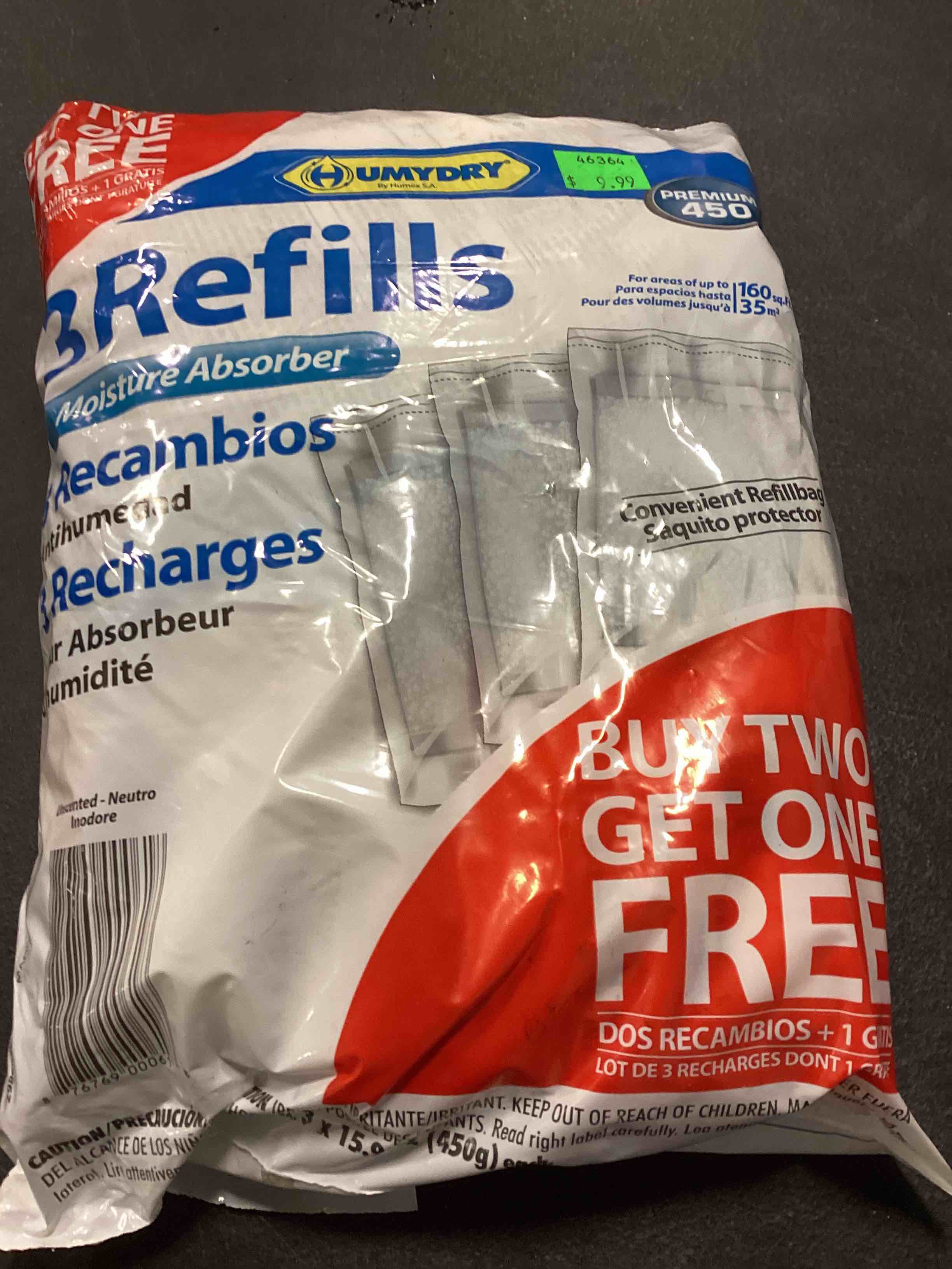 HUMYDRY 3 PACK REFILLS MOISTURE ABSORBER PREMIUM 450