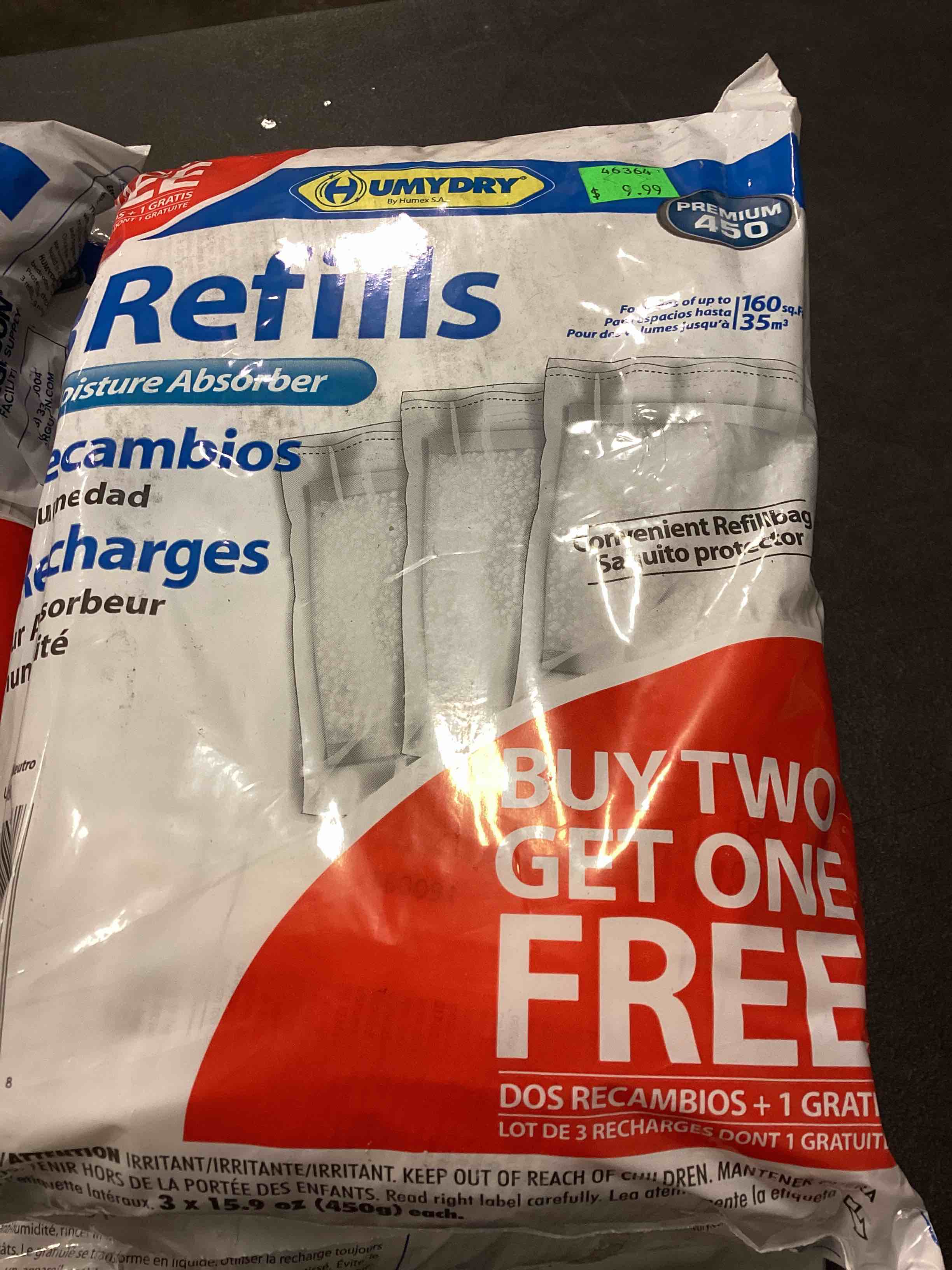 HUMYDRY 3 PACK REFILLS MOISTURE ABSORBER PREMIUM 450