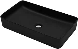Bathroom Vessel Sink - Lofeyo Rectangle Bathroom Sink Porcelain Ceramic Vessel Sink Above Counter Vessel Sink Bowl for Vanity Powder Room Cabinet Lavatory, 24"x14"x4.5", Matte Black
