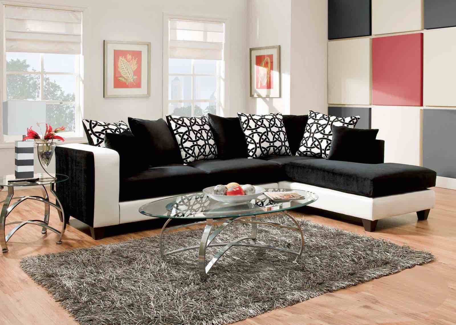 2 pc. Sectional in Black and White Leather and Fabric Combination By Nationwide