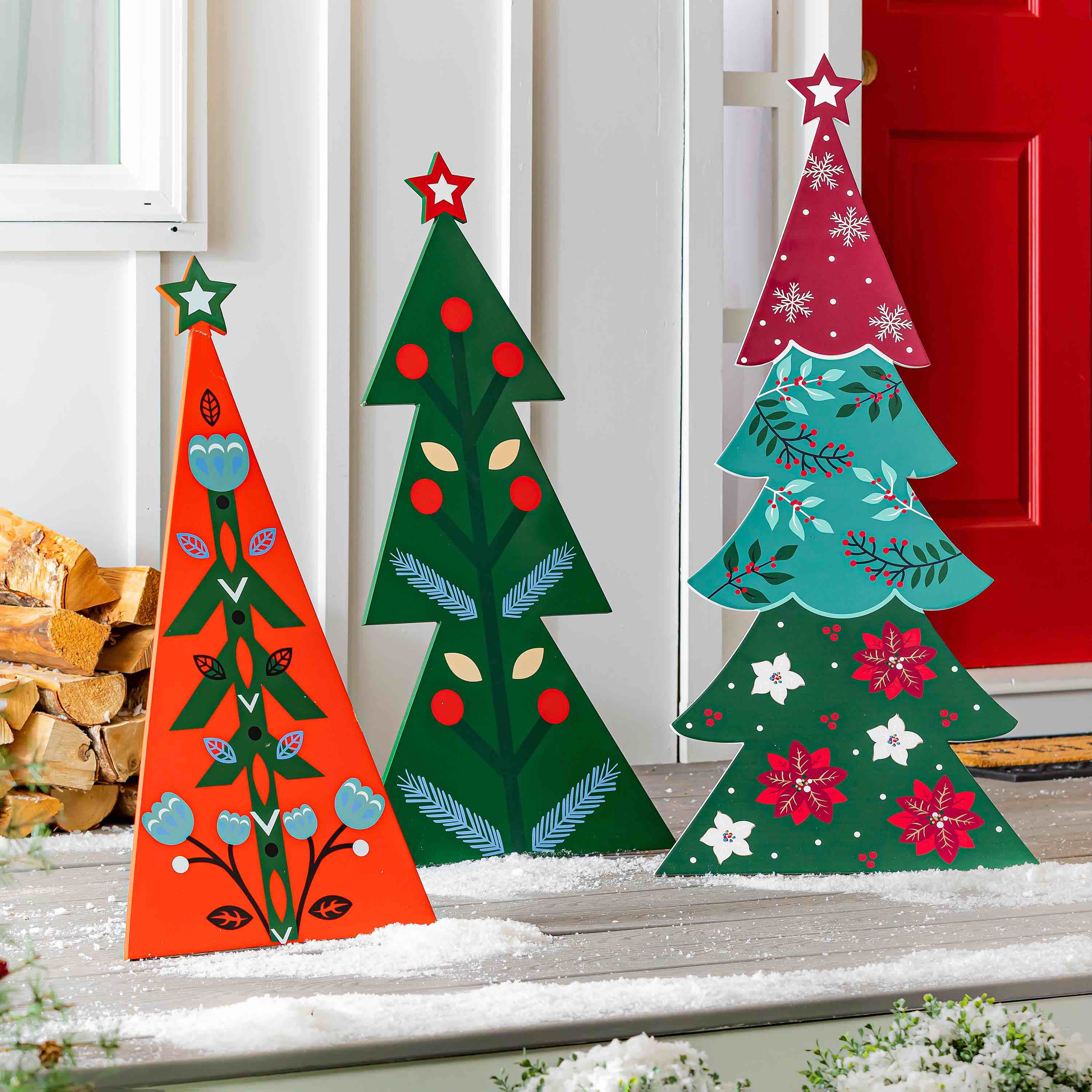 Wooden Nordic Holiday Trees, Set of 3