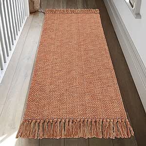 Collive Kitchen Runner Rug, 2' x 4.3' Hand-Woven Reversible Washable Rug, Terra Cotton Modern Farmhouse Bathroom Rug Hallway Carpet for Foyer Bedroom Entry Back Door Fall Decor