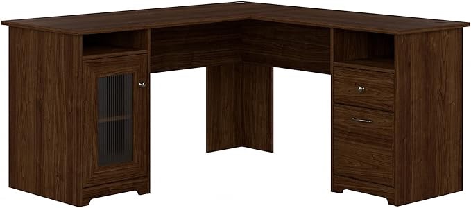 Bush Furniture Cabot L Shaped Computer Desk in Modern Walnut, Corner Table with Drawers for Home Office