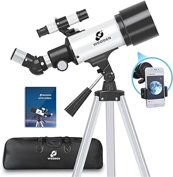 Weooen Real Telescope for Kids Astronomy Beginners, 400/70 Refractor Telescope with Smartphone Adapter, Carry Bag, Great Space Gift for Kids 7+, White