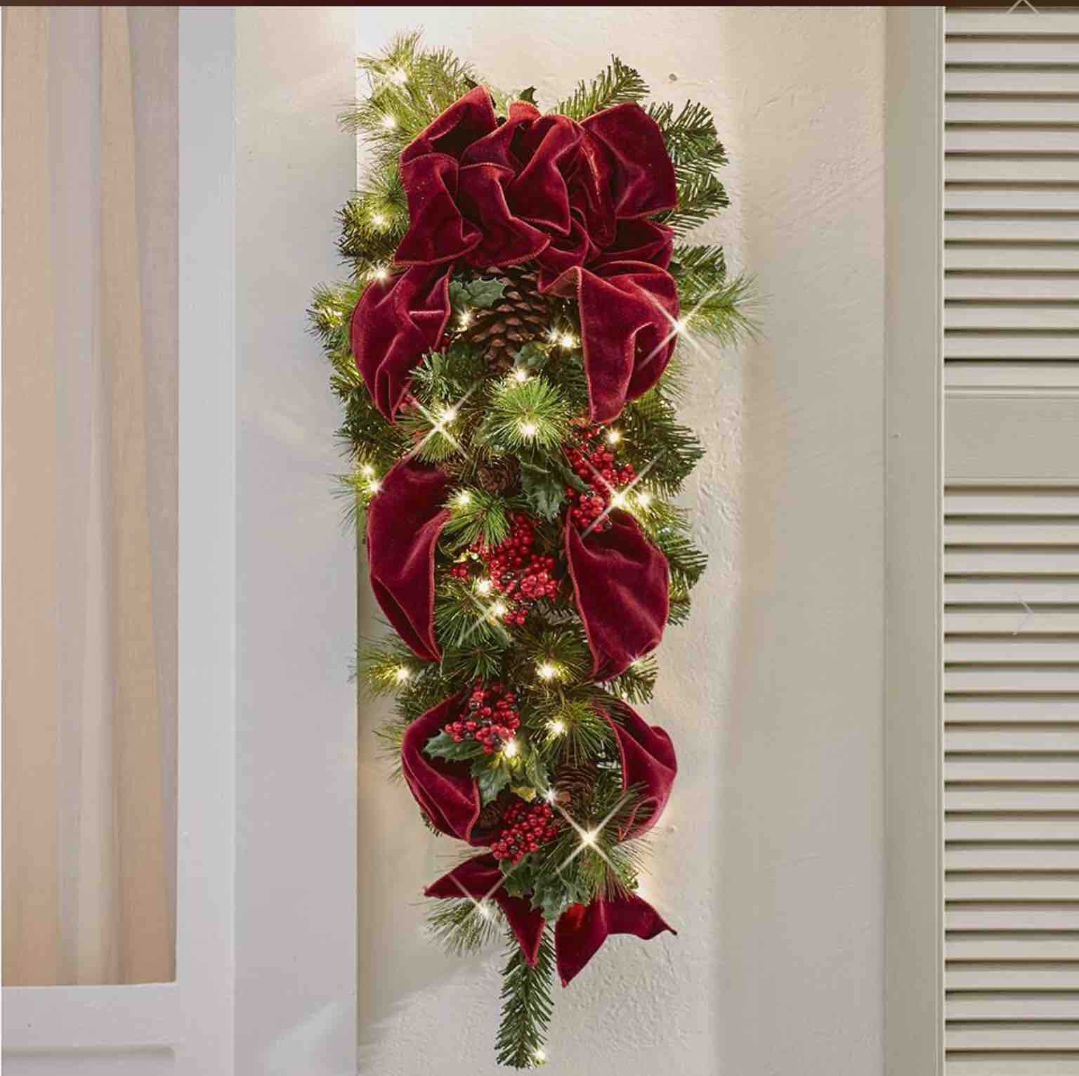 The Cordless Prelit Holly/Berries/Ribbon Holiday Trim