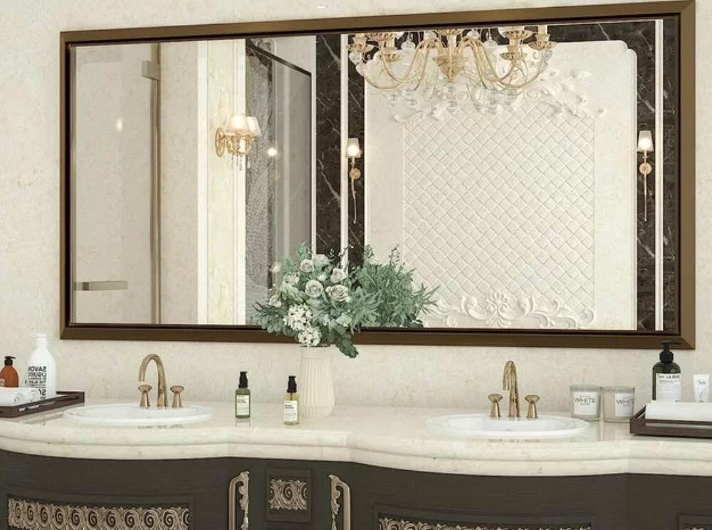 Depuley 60x30 Inch Bathroom Vanity Mirror for Wall, Bronze Large Bathroom Mirror with Beveled Brushed Aluminum Alloy Frame, Wall Mirror for Modern Farmhouse Home Decor (Horizontal/Vertical)