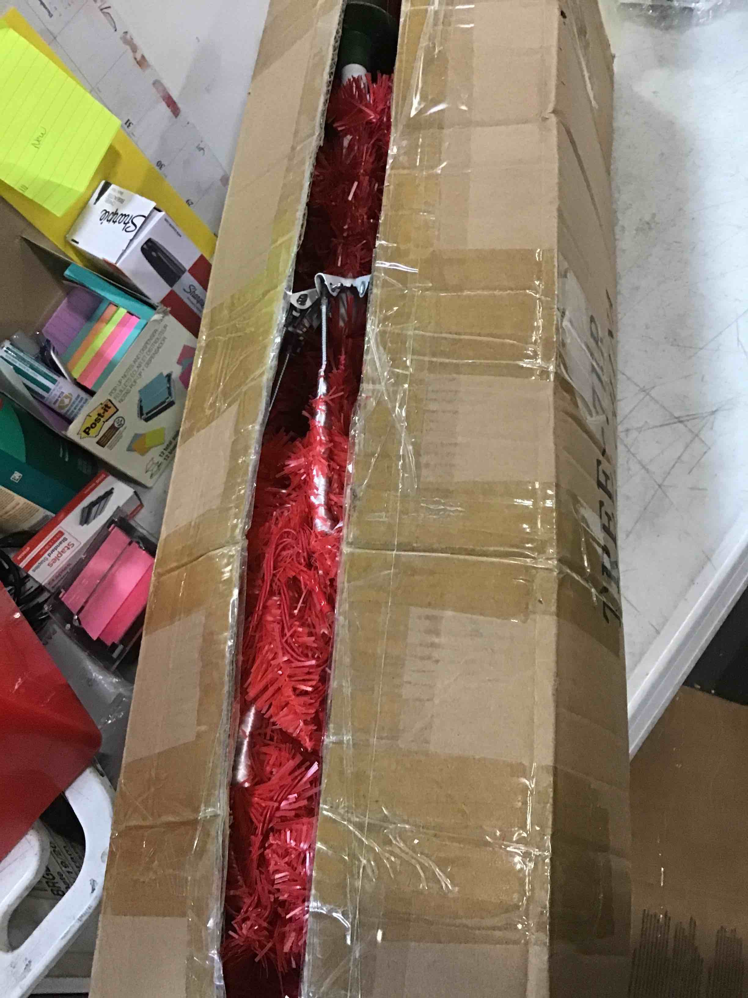 7 Feet Prelit Snow Flocked Pencil Christmas Tree Decoration 300 LED Warm Lights,600 Thick Branch Tips, 228 Red Berry, 38 Pinecones, UL Plug, Metal Stand, Hinged Artificial Slim Xmas Tree Decor Holiday (Similar Image)