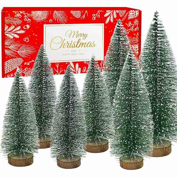 Lenwen 18 Pack de Christmas trees with wooden base for green and silver decoration