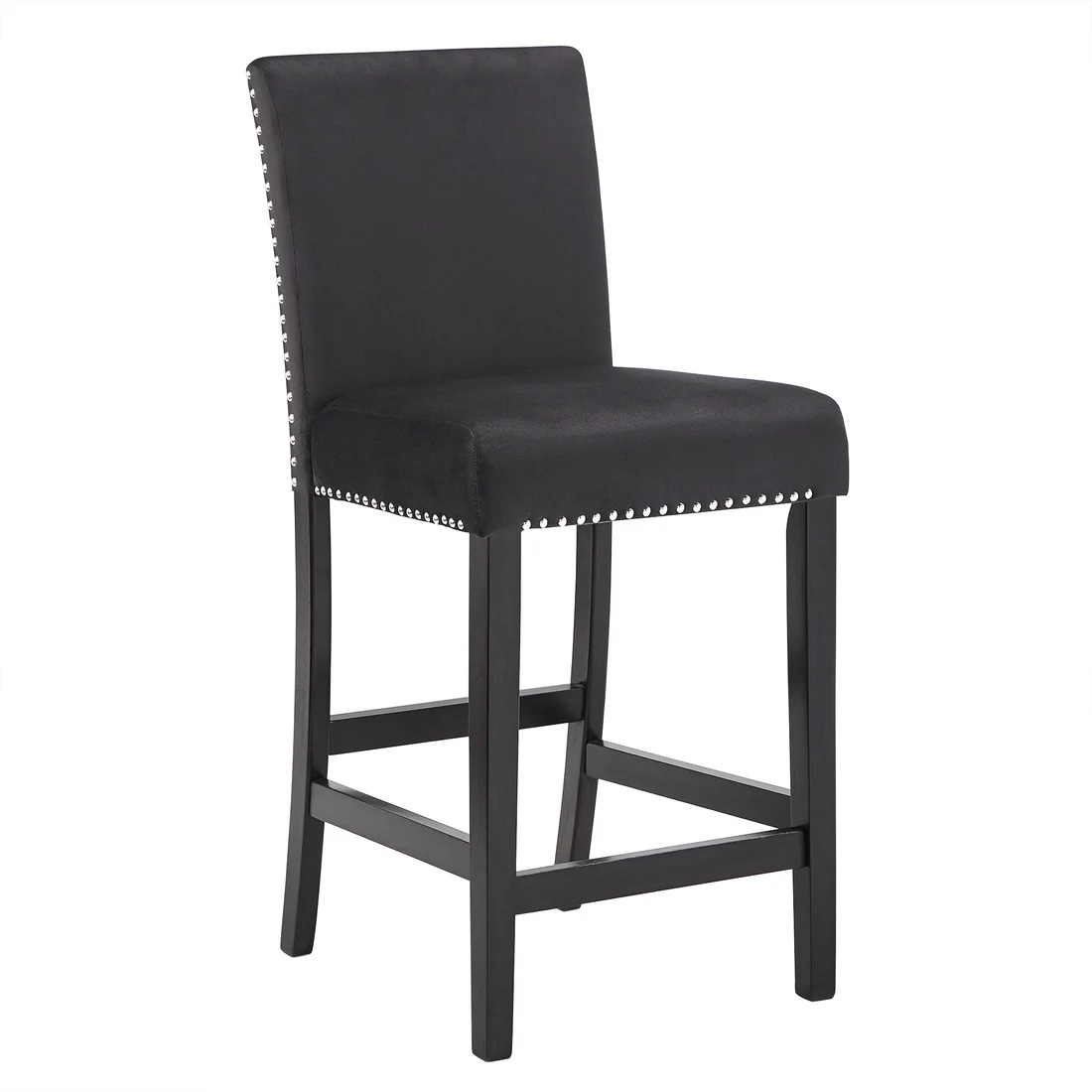 Velvet Upholstered Chairs (Set of 2) - 24" Counter Height, Black