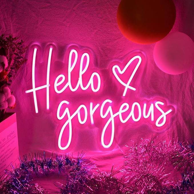 Large Hello Gorgeous Neon Signs, 28 inches LED Neon Sign Wall Art Gifts Decor for Home Bedroom Party Wedding Bar Cafe Club Decoration