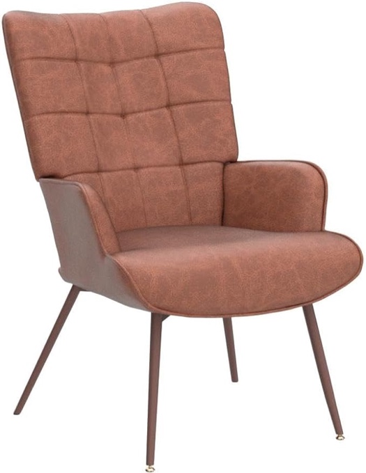 Leather Accent Chair, Brown Living Room Chair,High Back Accent Chair,PU Faux Leather Wingback Chair, Bedroom Chair
