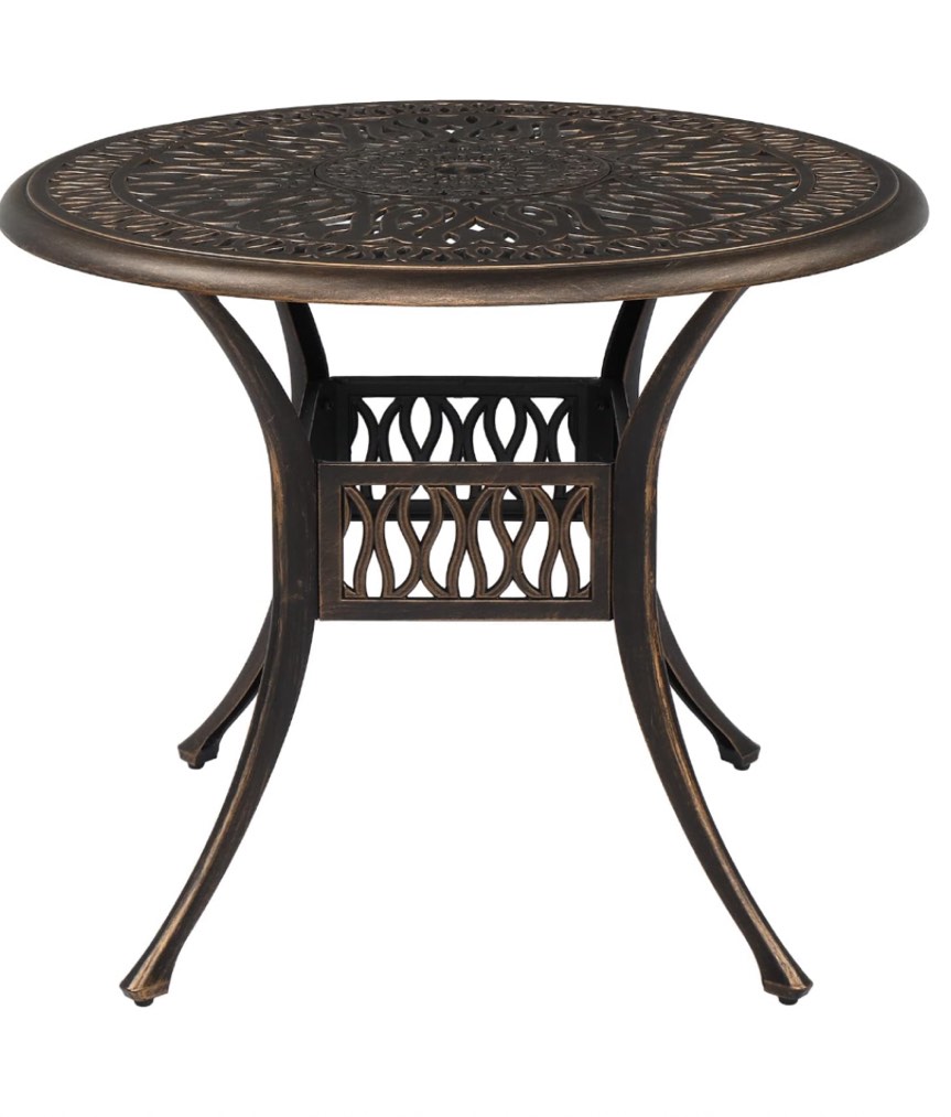 VINGLI 35.4”Dia Patio Dining Table, Patio Table with Umbrella Hole Outdoor Dining Table, Cast Aluminum Outdoor Bistro Table Outdoor Furniture Garden Table (35.4”Diax29.5”H)