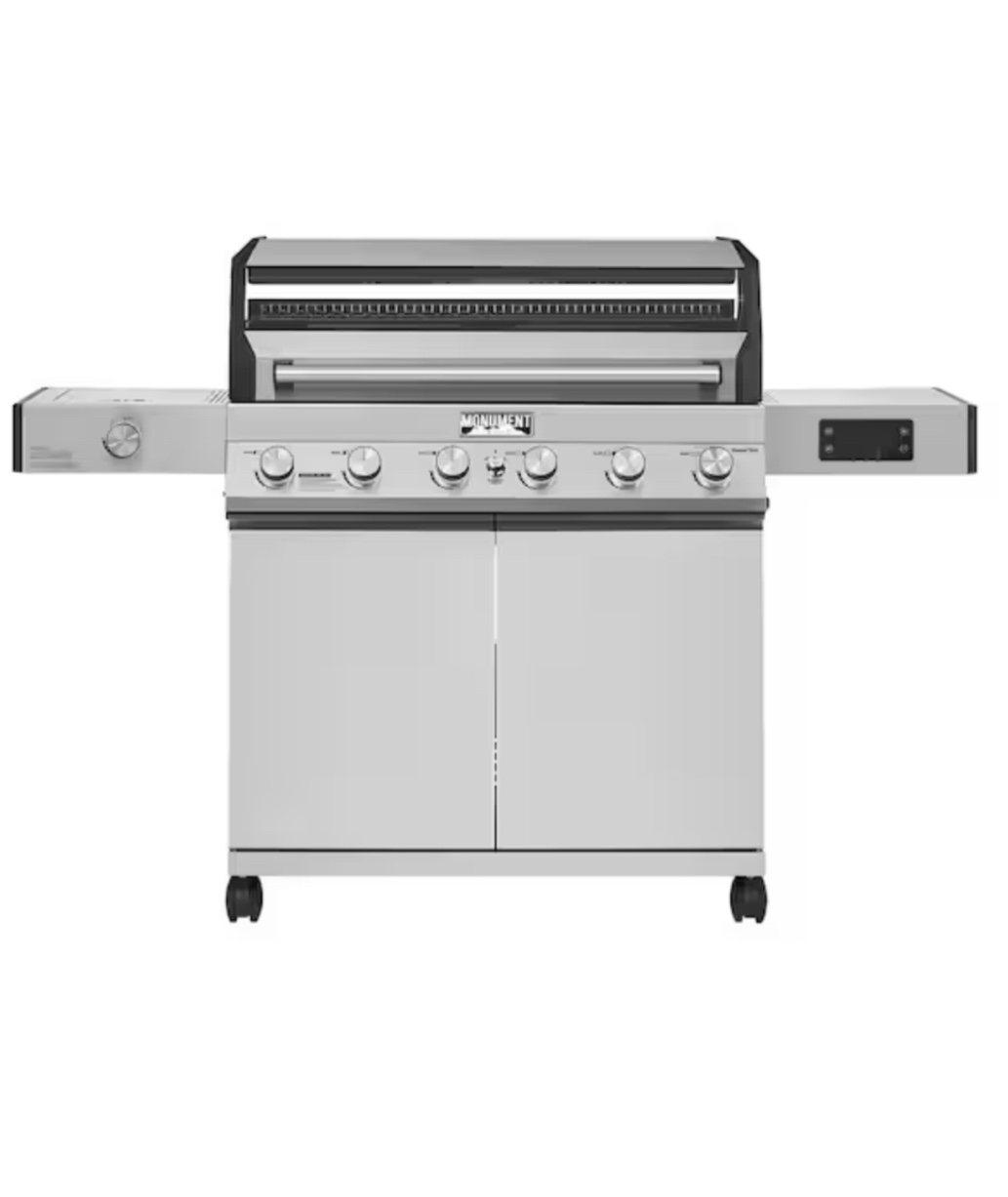 Denali 6-Burner Propane Gas Grill in Stainless with Clearview Lid, 3-Phase LED Controls and Side Burner Box a