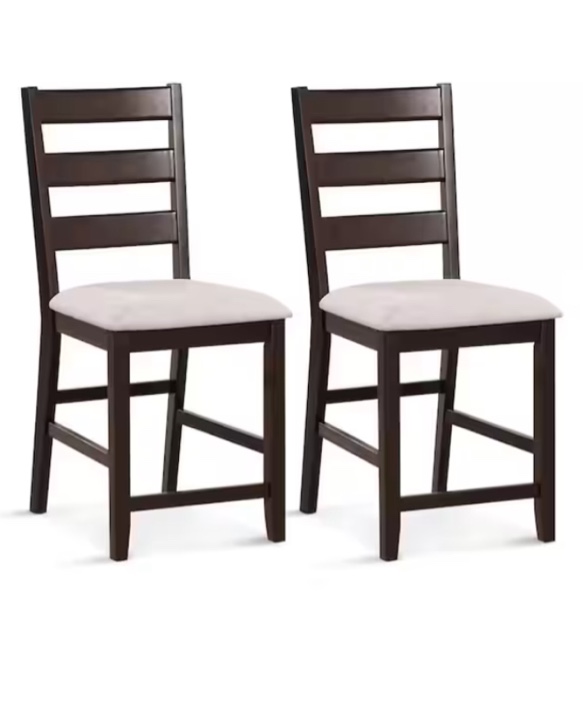 24 in. Upholstered Bar Stools Rubber Wood Dining Chairs with High Back (Set of 2)